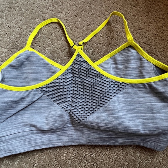 Lily of France Gray and lime green cross back sports bra with padding-Size L/XL - Picture 3 of 4